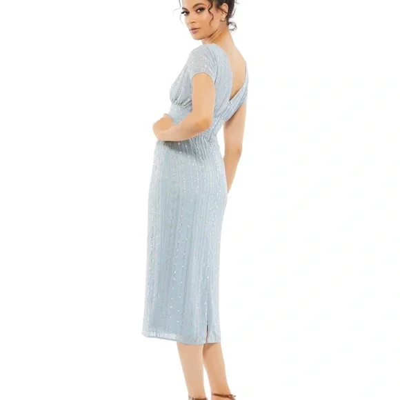miriana iridescent midi dress with feathers Lucinda Formal Sequin Feather Midi Dress